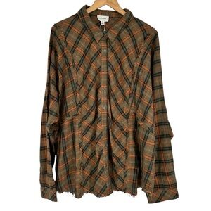 Heyson Oversized Plaid Button Down Shirt Brown size 2X NWT Long Sleeves